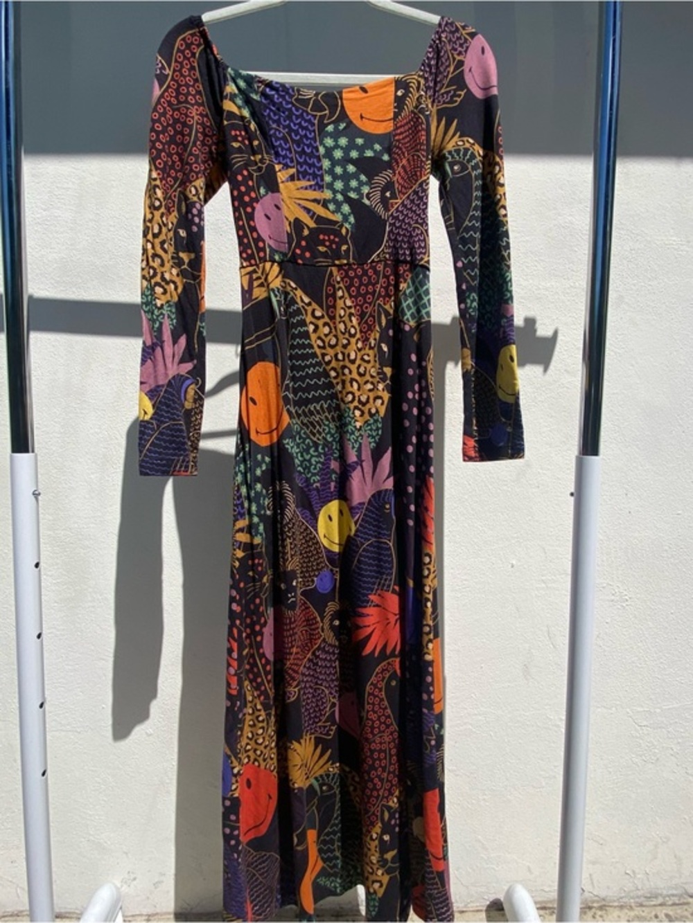 Farm Rio x Smiley Black Multicolor Animal Jungle Midi Dress Size P Small